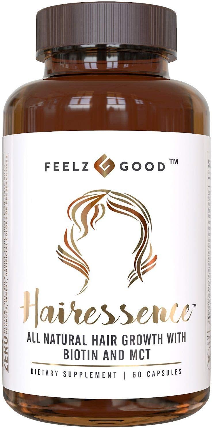 HAIRESSENCE All Natural Hair Growth Biotin Vitamin Formula - Stronger Healthier Hair. Scientifically Formulated w/ MCT Vitamin B Copper & more - Supplement For All Hair Types - Veggie Capsules