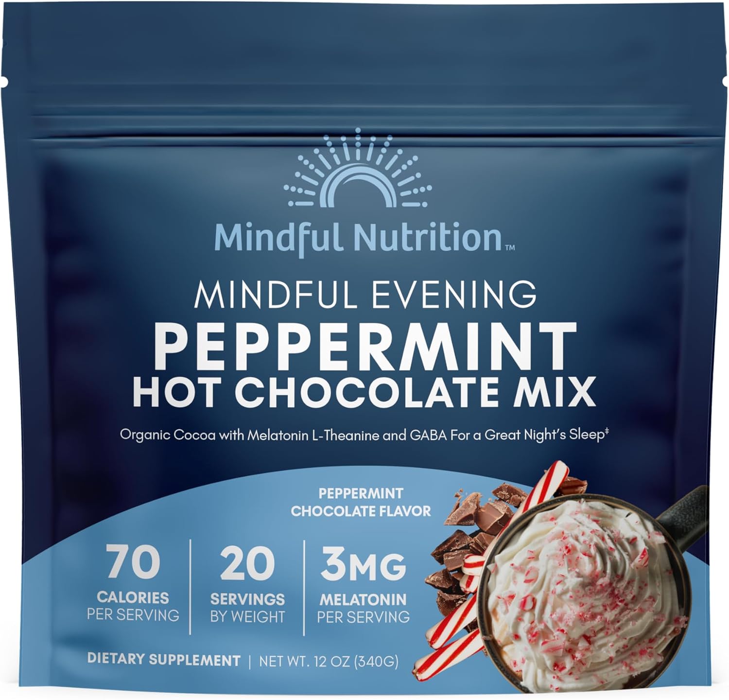 Mindful Evening Peppermint Cocoa Mix Natural Sleep Aid, Melatonin g,