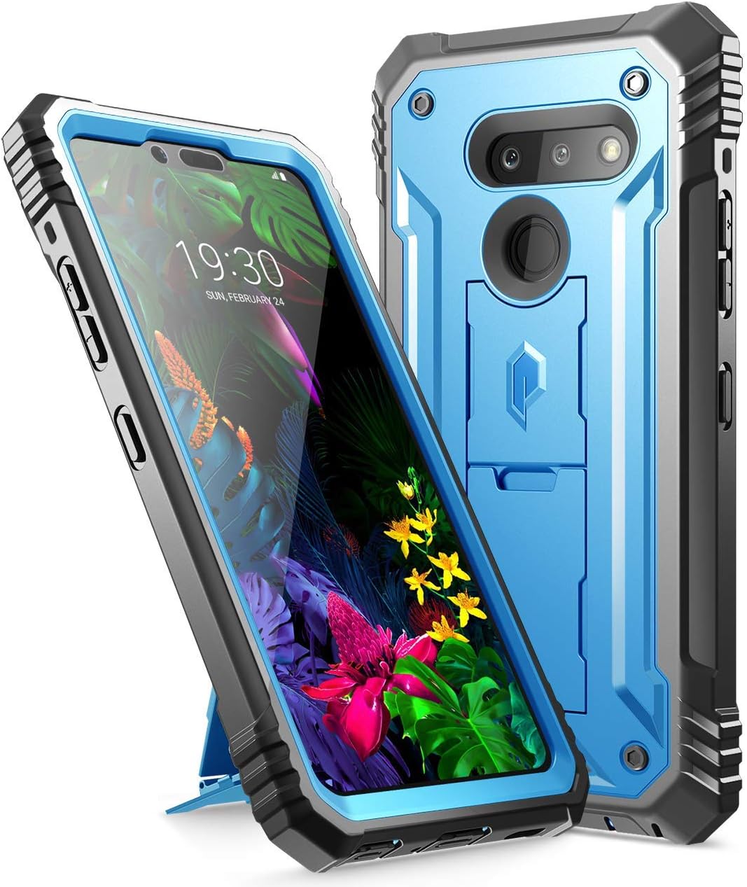 Poetic Revolution Series for LG G8 ThinQ Case, Full-Body Rugged Dual-Layer Shockproof Protective Cover with Kickstand and Built-in-Screen Protector, Blue