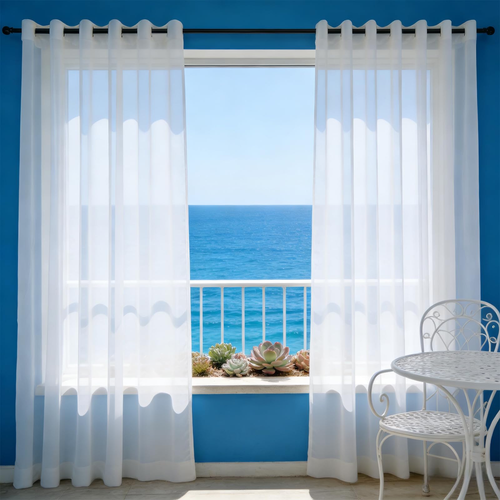 RNDRSSE Tende Trasparenti In Finto Lino Per Camera Da Letto E Soggiorno – Set 2 Pannelli Con Occhielli, 137x160 Cm Ciascuna, Bianco Sporco - 2