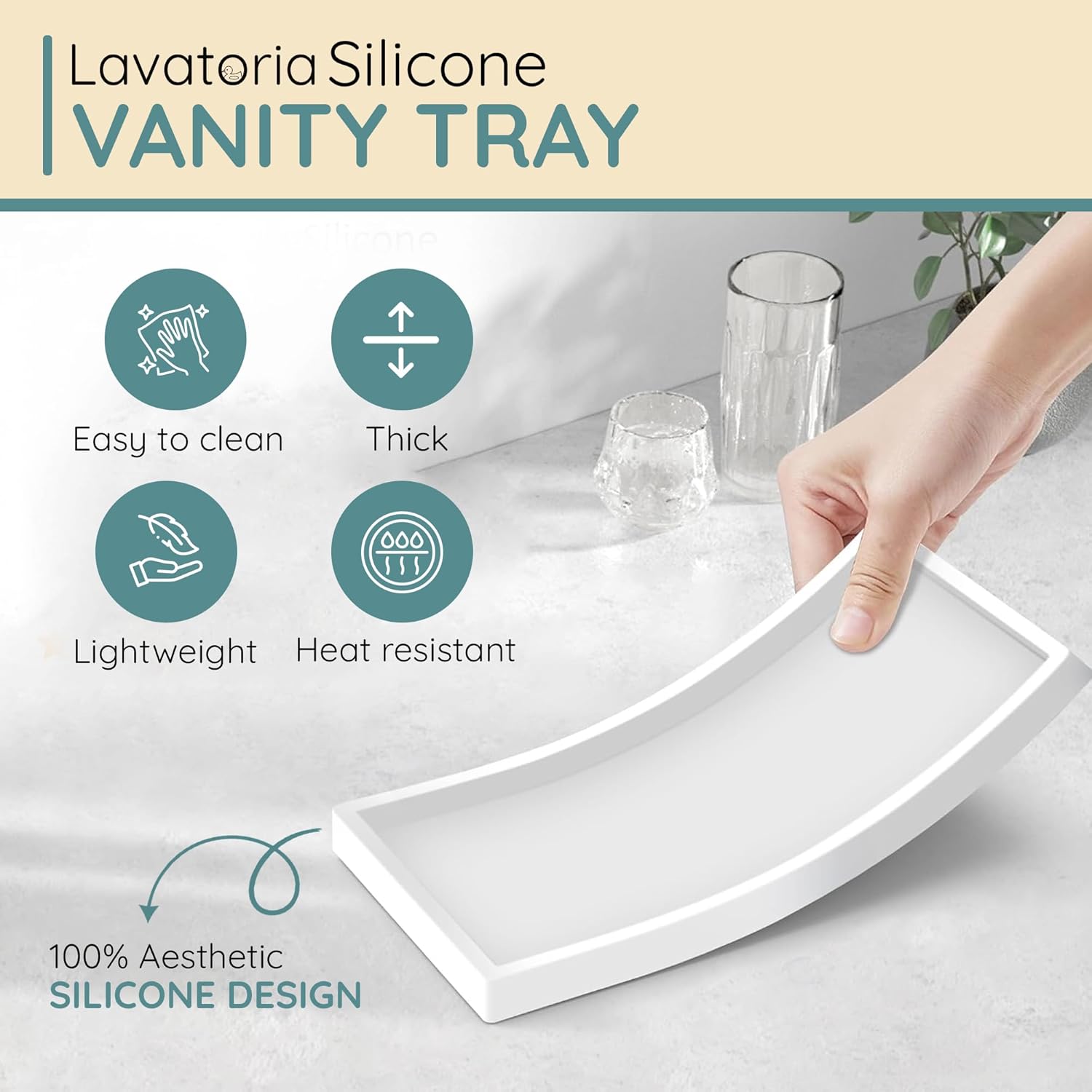 Silicone Countertop Tray – 2 Piece Large Bathroom Vanity Organizer for Soap Dispenser, Lotion Bottles, Perfume, Candles, Keys – Shatterproof Sink Tray