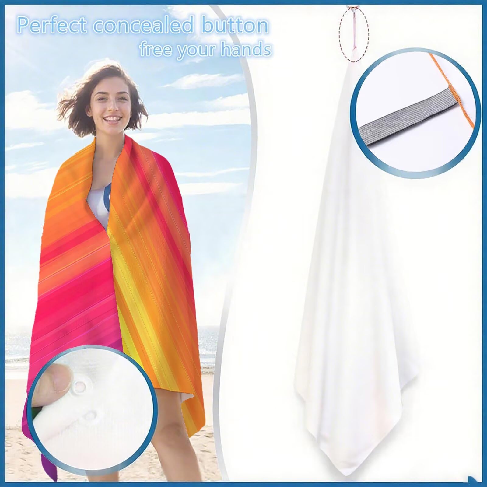 Duży ręcznik z mikrofibry 100 x 200 cm Ręcznik plażowy Kolorowy ręcznik plażowy Szybkoschnący, Ręczniki kąpielowe z torbą, Ręcznik plażowy w paski Antypiaskowy Lekki do basenu Pływanie Joga Siłownia