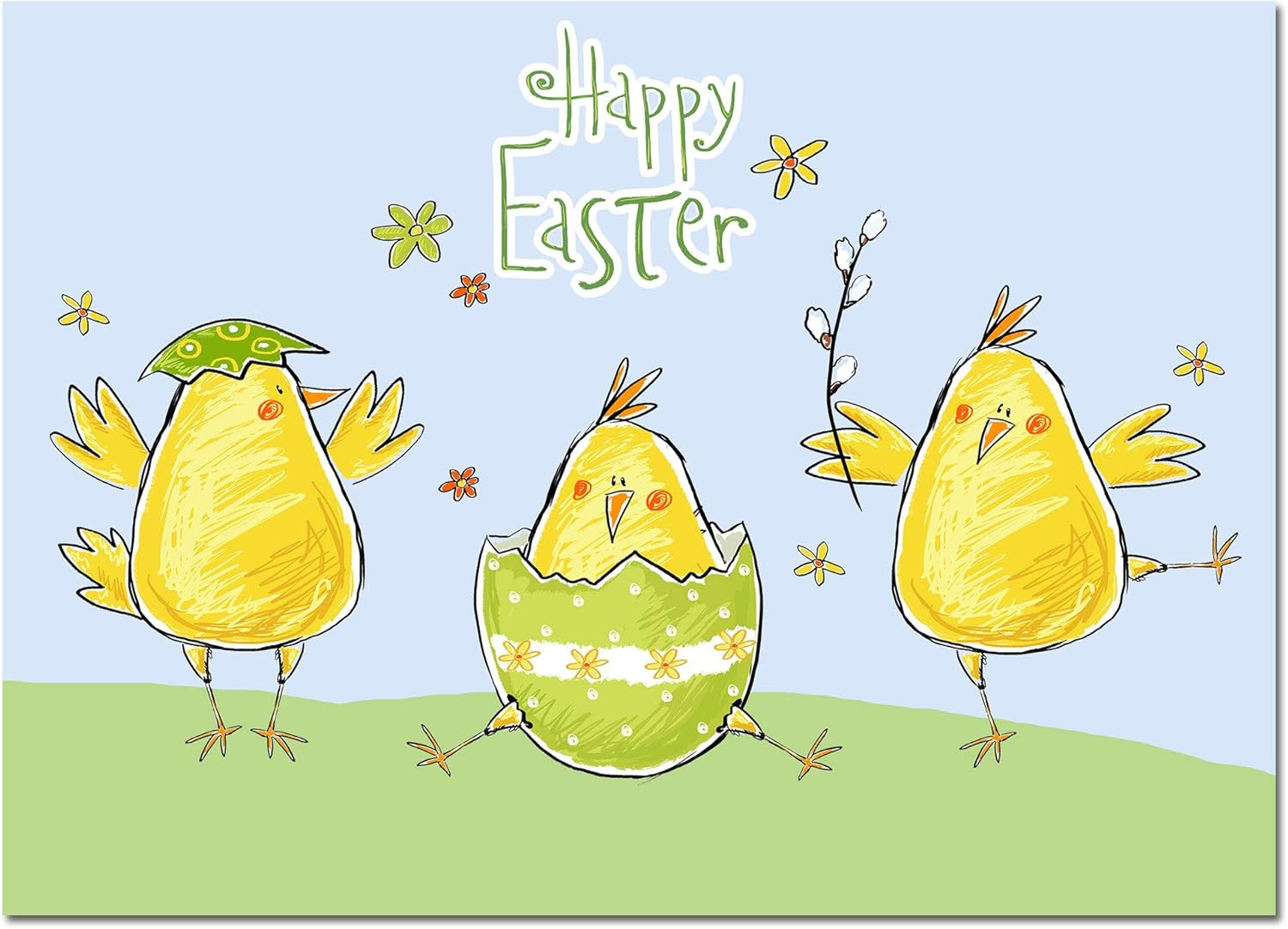 Joyful Easter Chicks Cards 12 Count - Blank Inside with Envelopes - A7 Size 7”x5” - Friends, Family, and More