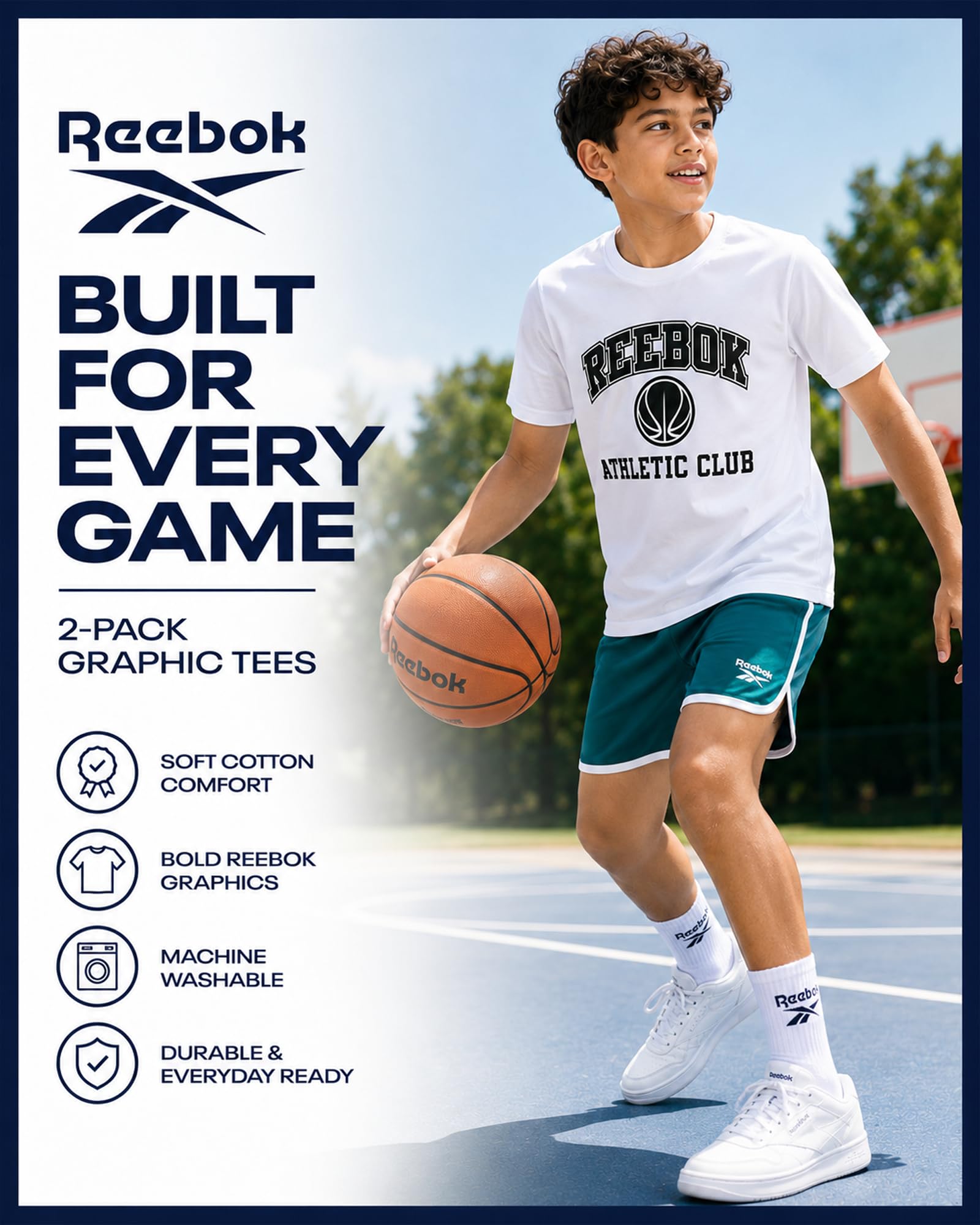 Reebok Maglietta Sportiva da Ragazzo – 2 Pezzi Dry Fit Performance Shirt per Ragazzi – Maglietta Sportiva per Bambini (8-20)