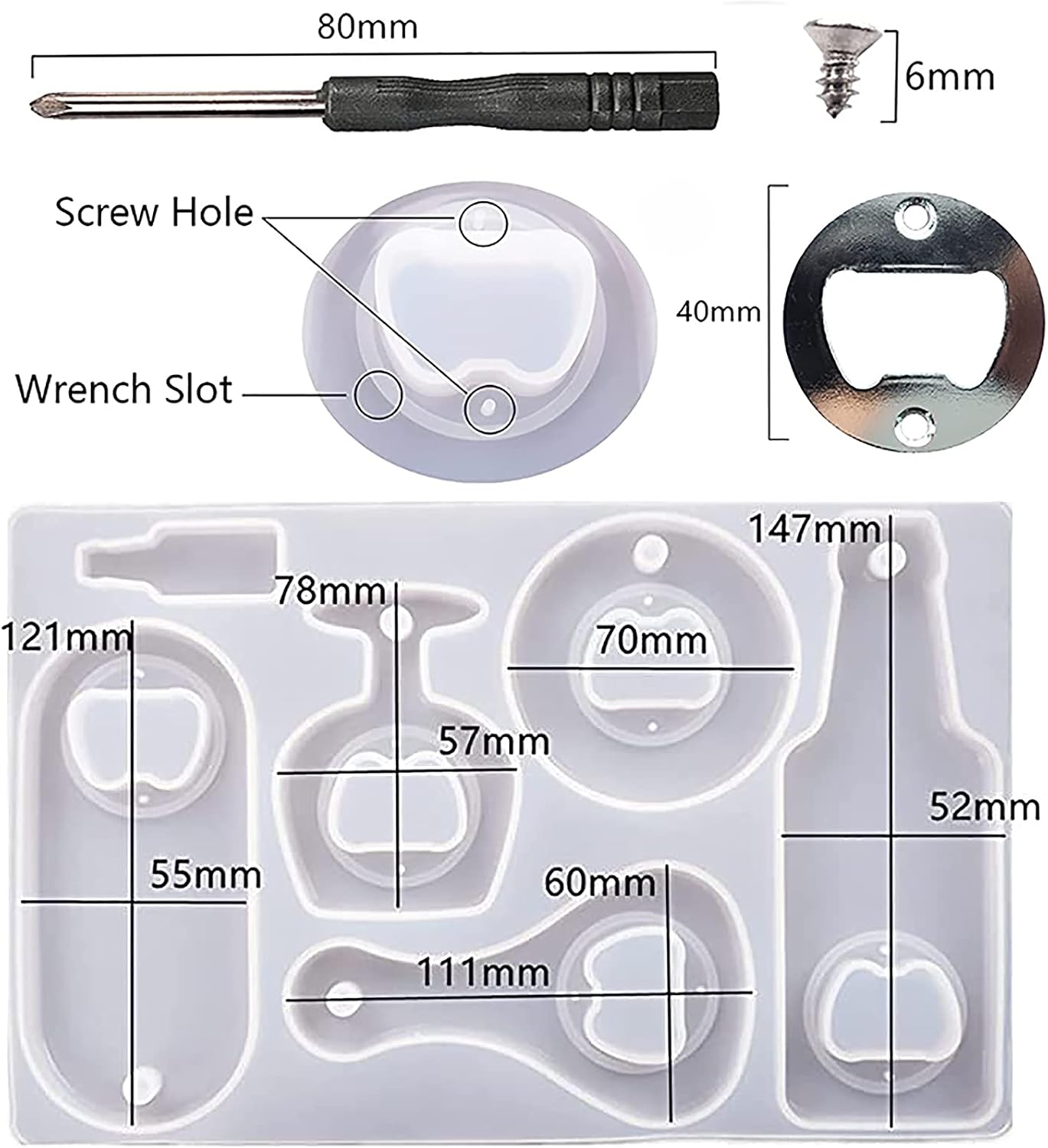 Vilihkc Bottle Opener Resin Molds Kit Wine Corkscrew Epoxy Silicone Mold for Casting Silicon Molds Resin Set for DIY Keychain Beer Spanner Jar Bottle Opener Corkscrew image 2
