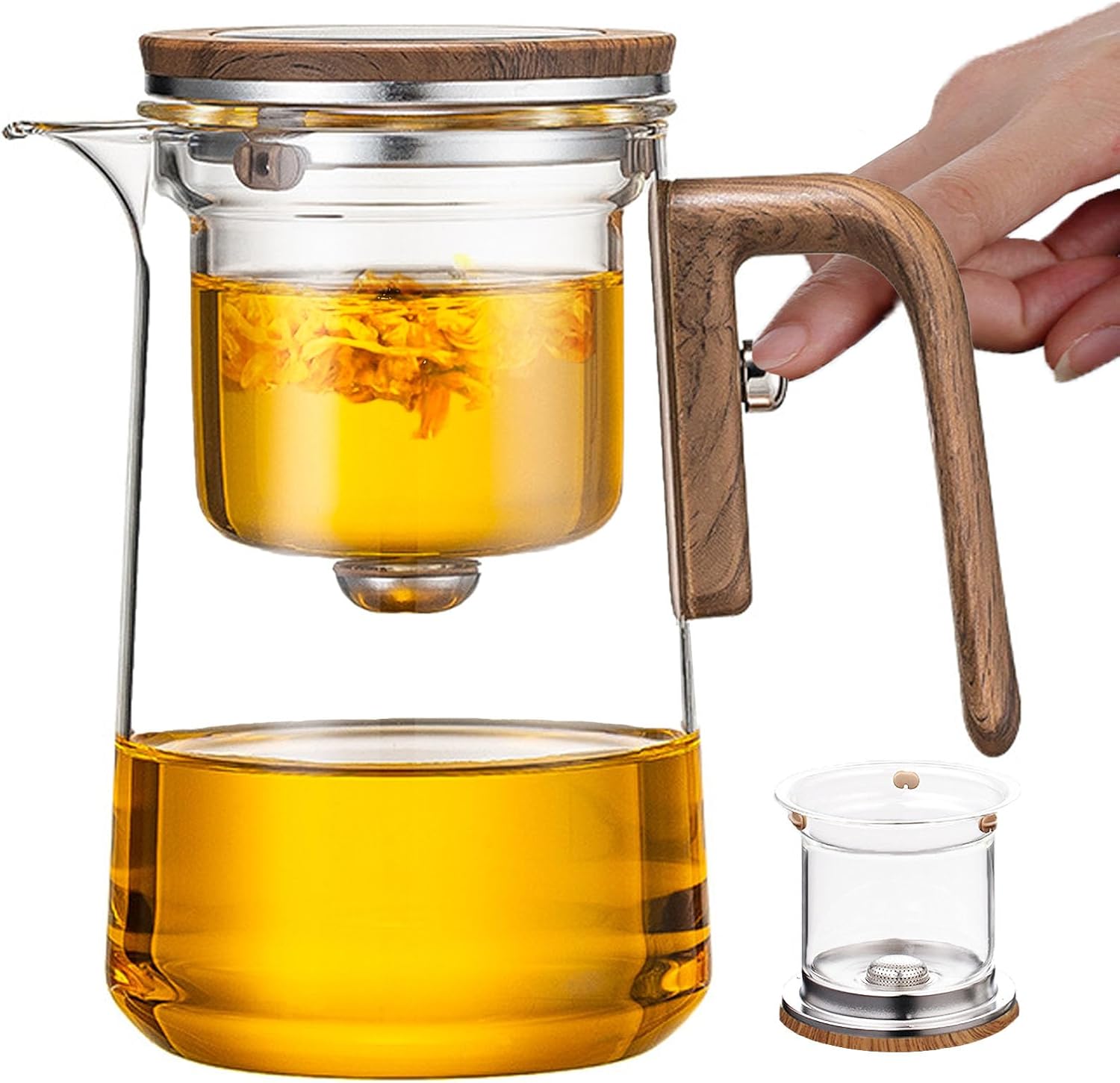 Enchanti Tea Pot Magic Teapot with Strainer 27oz Magnetic Glass Teapot with Infuser and Lid for Loose Tea, Ideal for Gifting, Outdoor, Office and Home