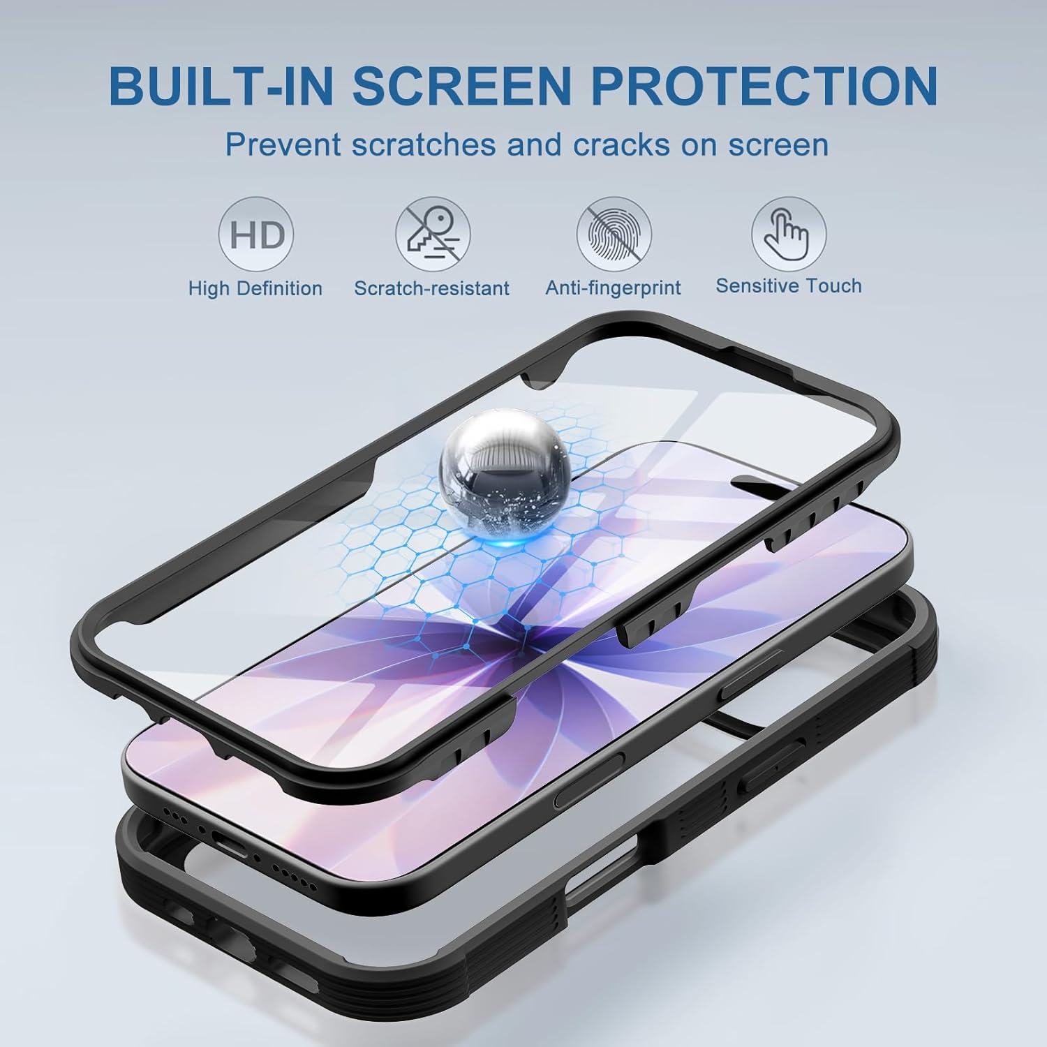 RubCase for iPhone 17 Case, Full Body Phone Case with Built-in Screen Protector & Belt Clip Holster, Military Grade Drop Protection Rugged Cell Phone Cover for iPhone 17 6.3 inch (Clear Black) - Image 4