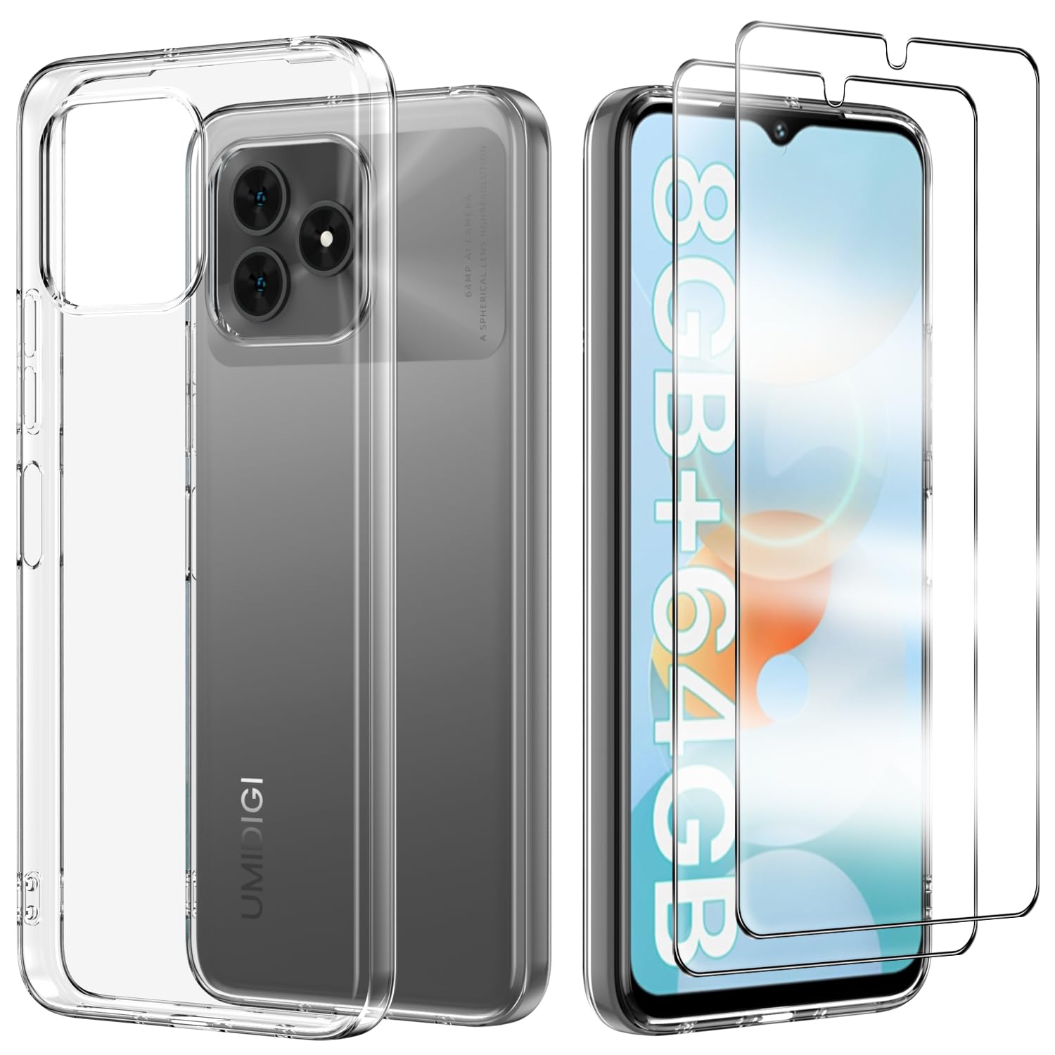 Custodia Per Umidigi G5/G5A + 2 Pellicole In Vetro Temperato - Cover Trasparente Morbida Antiurto