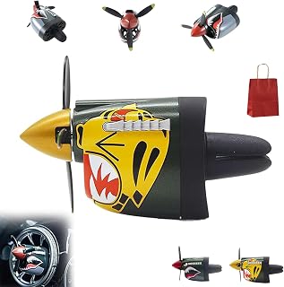P-40 Fighter Car Air Vent Decoration, P-40 Warhawk Creative Propeller Car Decor, Shark Style P40 Warhawk Air Freshener, Long Lasting Odor Eliminator Easy Install Fits Most Air Vents (1PCA-B)