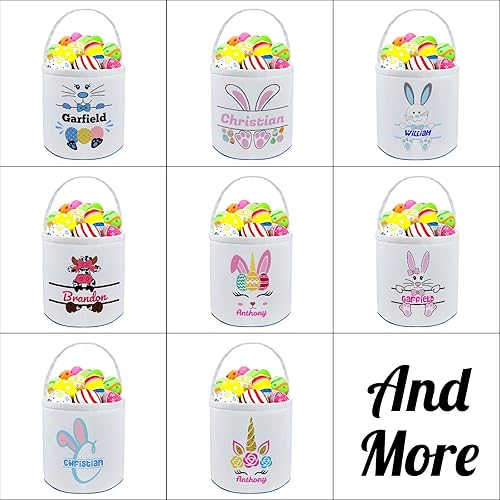 Miniatura 2 de Cesta de Pascua personalizada con nombre para niñas y niños, cesta de conejo de Pascua personalizada, bolsas de regalo para caza de huevos de Pascua