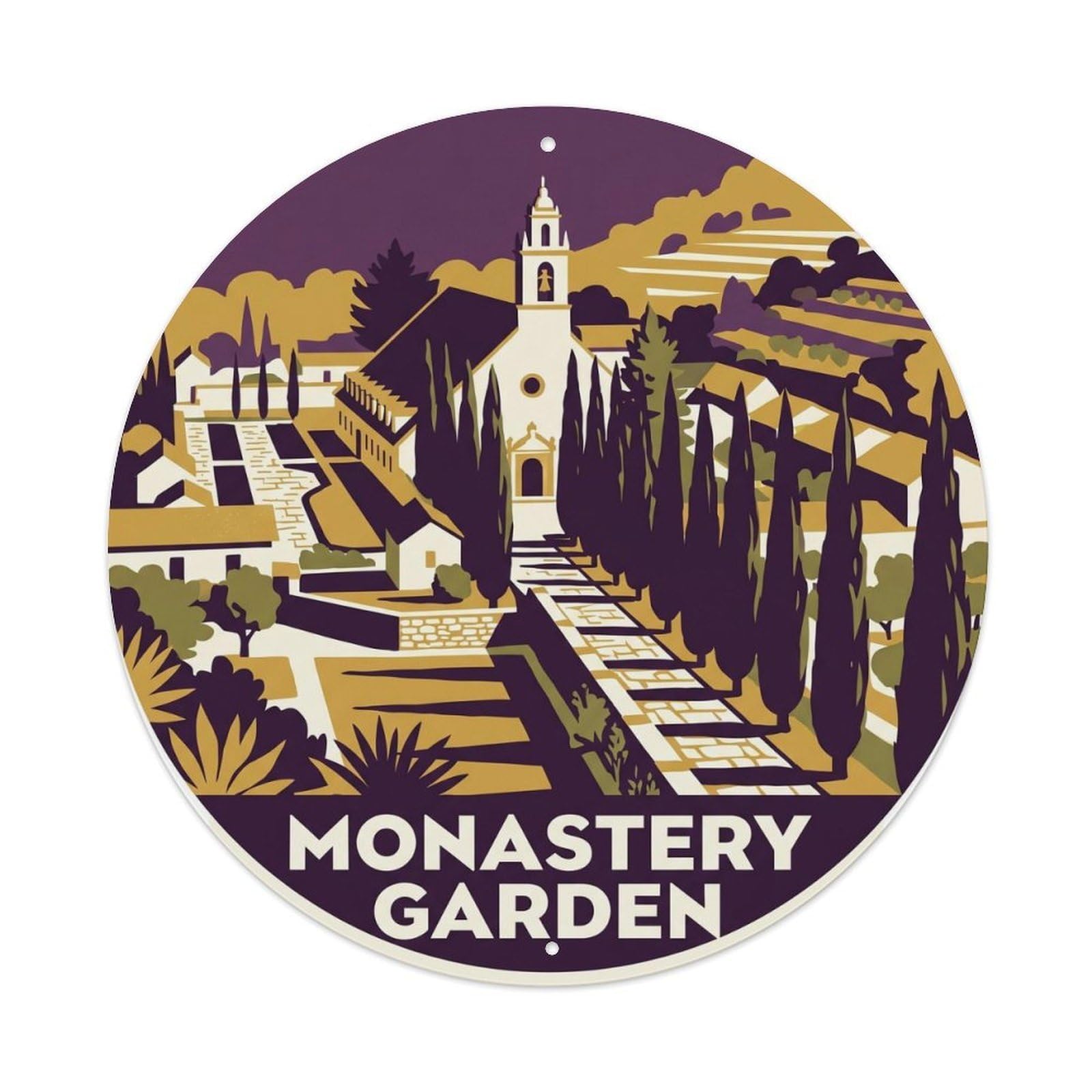 Okahys 8X8inch Classic Style Mallorca Valldemossa Monastery Garden Coastal Travel Metal Tin Sign