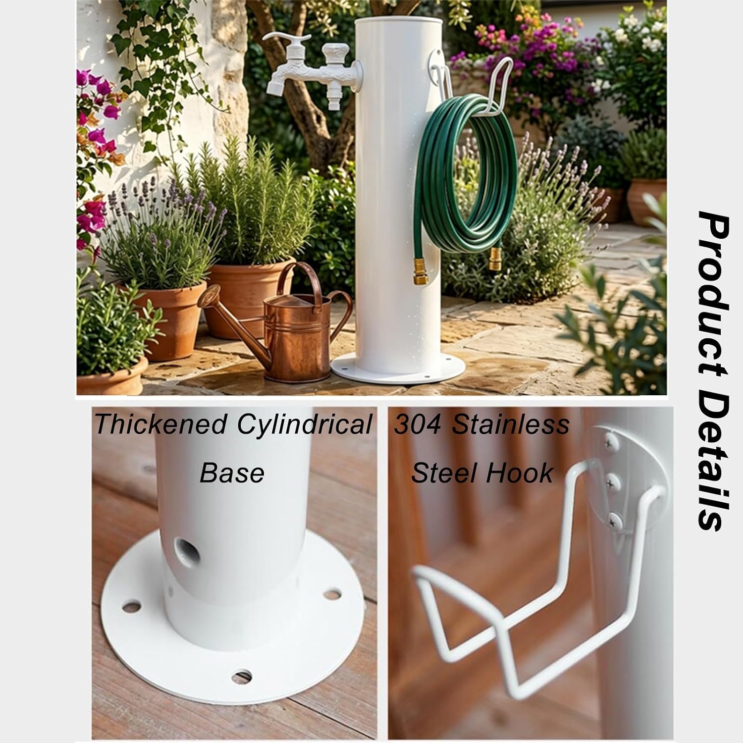 Frost Resistant Garden Water Column with Dual Outlet Faucet, Stainless Steel Outdoor Faucet Post with Spray Gun for Lawn, Backyard and Patio(50x10.5cm/20x4in)