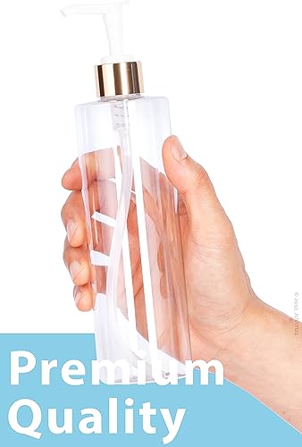 Miniatura 3 de JUVITUS Botellas de plástico PET cilíndricas profesionales transparentes de 12 onzas (sin BPA) (paquete de 6, rociador de niebla fina dorado)