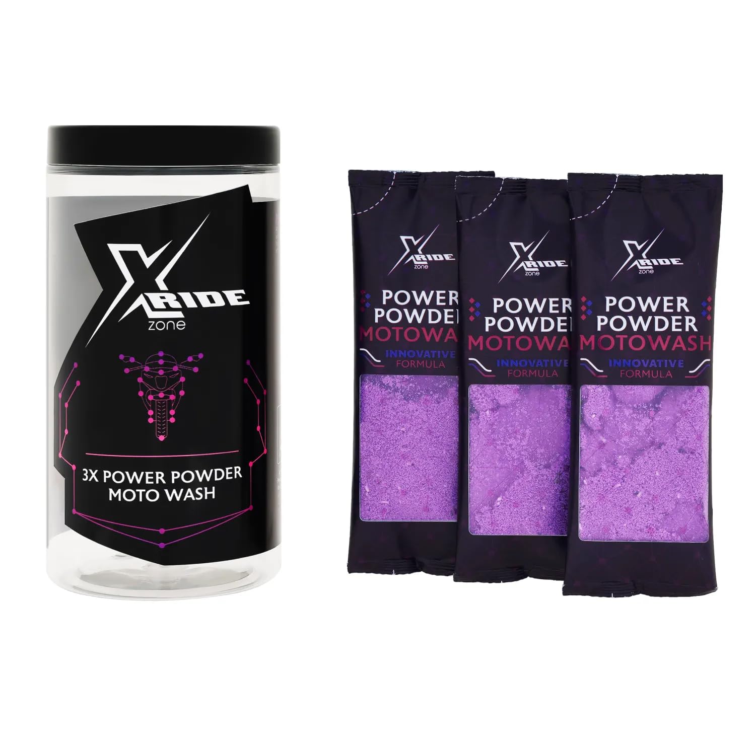 Xzone Zestaw do szczegółów motocyklowych, ceramicznych detali 500 ml, 3 x Power Powder Moto Wash, rękawica z mikrofibry, włókno do szczegółów - zestaw dla motocyklistów