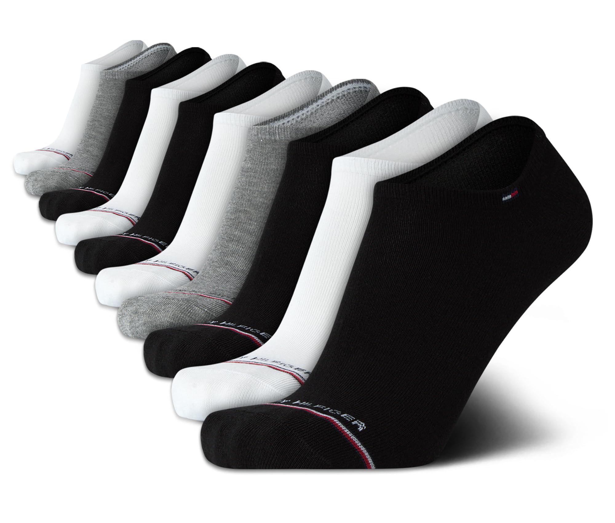 Tommy Hilfiger Mens No Show Socks - 10 Pack Cotton Blend Performance Stretch Athletic Invisible Liner Low Cut Socks for Men