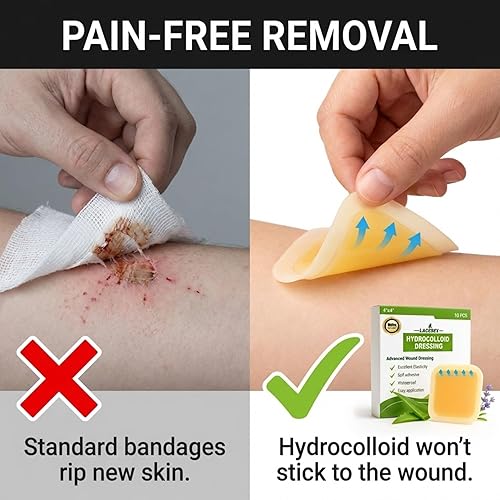 Miniatura 5 de AWD - Vendajes hidrocoloides - Apósito hidrocoloide autoadhesivo estéril para curación avanzada Paquete de 10, 4 x 4 pulgadas Flexible, sin