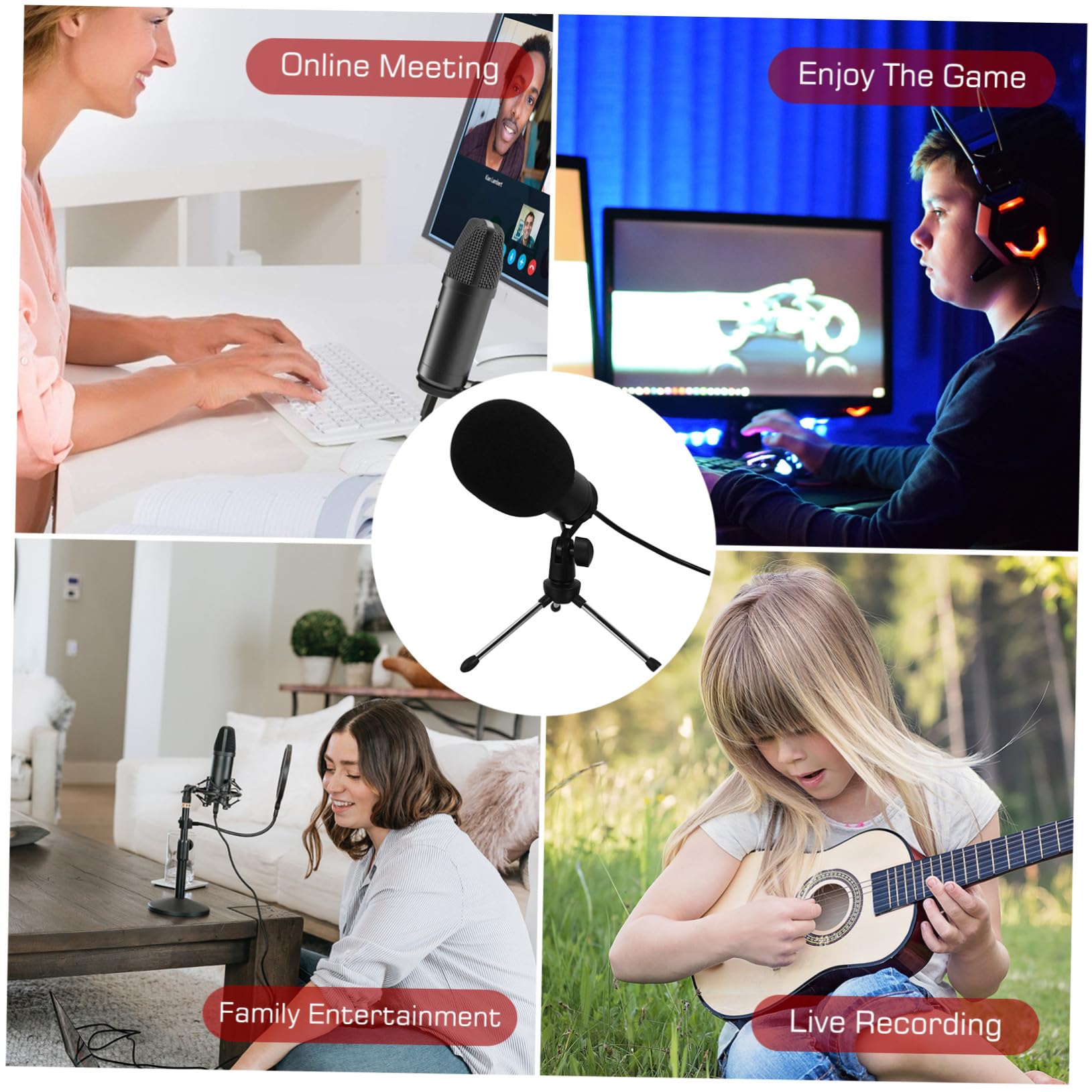 Micrófono de Condensador USB Negro Cardioide de Aleación para Grabación