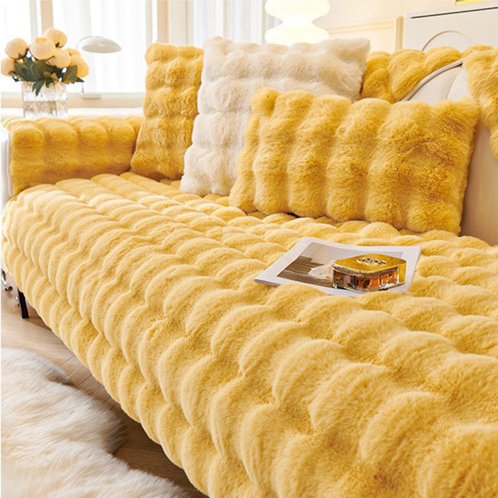 Couch Covers for Sofa, L Shape Couch Cover Thick Sofa Protector Anti-slip Reversible Quilted Corner Slipcovers Washable for Sectional Couch(Yellow,90x180cm)