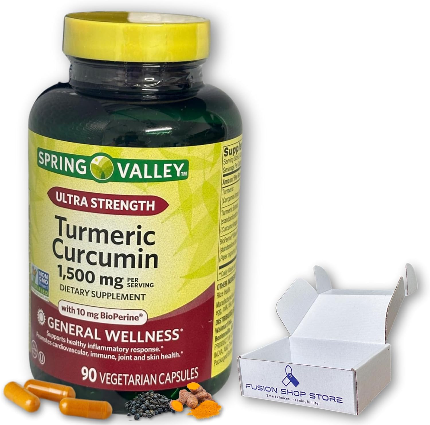 Turmeric Curcumin 1500mg with Black Pepper Capsules, 90ct (Pack of 1), Boxed By Fusion Shop Store