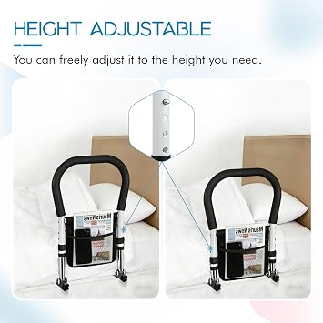 Bed Rails For Elderly Adults,Bed Assist Rail Safety,Bed Guard,Bed Rail,Mobility Aids Bed Guard,Four-Position Height Adjustment,Non-Slip Grip,Robust Steel Frame,For Pregnant Women,Seniors,Handicap