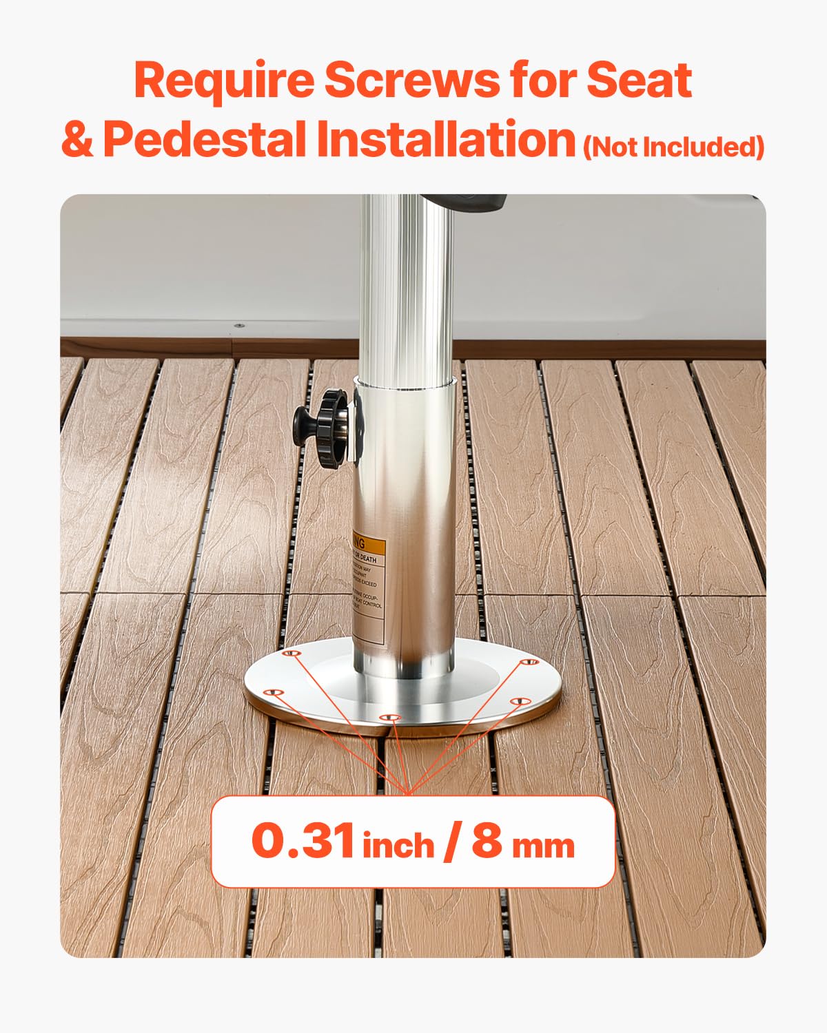 VEVOR Pied de Siège de Bateau Hauteur Réglable 324-475 mm, Support de Siège de Bateau en Alliage d'Aluminium avec Conception de Verrouillage, Étanche et Résistant à la Rouille, pour Amateurs de Pêche