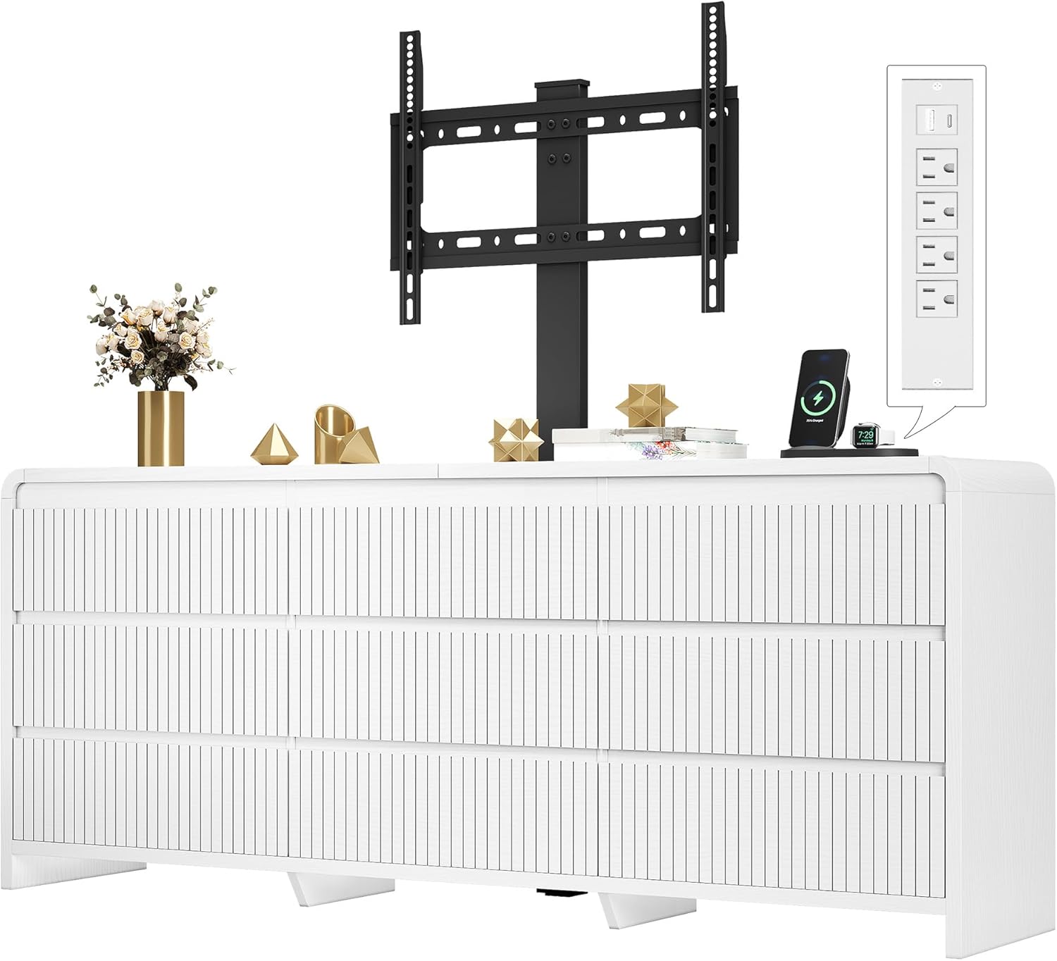 9 Drawers TV Stand with Mount for 26''-75'' TVs, 63 Inch Entertainment Center w/Pow... - Image 9