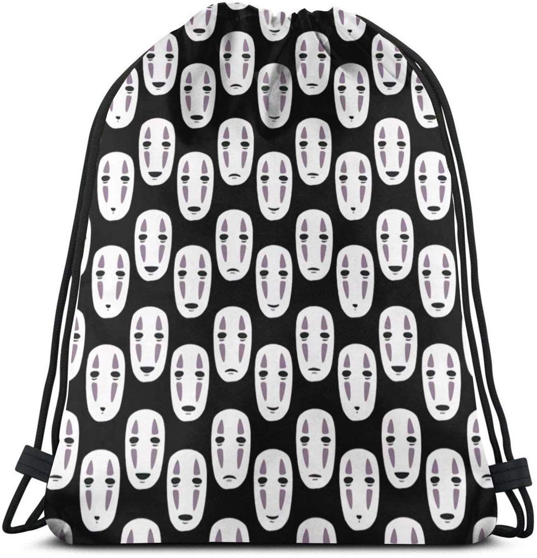 shdgfhdfghdf Spirited Away Inspired Noface Pattern Drawstring Backpack Shoulder Bag Lightweight for Women 36 x 43cm/14.2 x 16.9 Inch