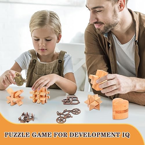 Miniatura 4 de Liliful Paquete de 12 rompecabezas de madera para el cerebro para niños, niñas y adultos, desbloqueo 3D, rompecabezas de madera, rompecabezas de