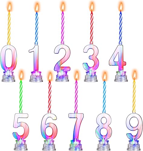Boao El juego de 50 velas de número de cumpleaños incluye 10 velas LED multicolor intermitentes con carcasa transparente y 40 velas de cera (estilo