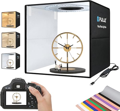 PULUZ - Caja de luz profesional de 16 x 16 pulgadas, estudio de fondo profesional de 16 x 16 pulgadas, temperatura tricolor, regulable, carga