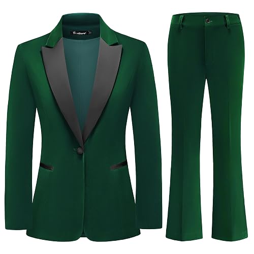 Women's Velvet Suit 2 Piece Set Satin Peaked Lapel Blazer