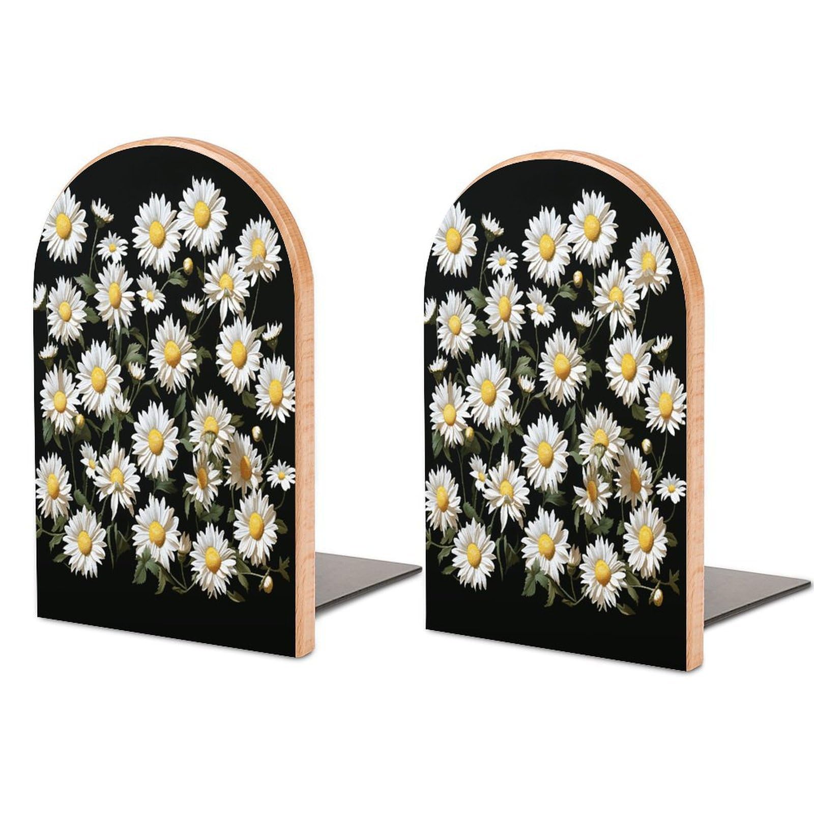Daisy Bookend Wood Book End for Shelves Heavy Duty Non-Slip Wooden Bookend Support Universal Economy Bookends Fancy Modern Decorative Book Accessories 1 Pairs