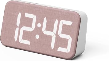 mooas Cosy Fabric LED Desk Clock, Digital Alarm Clock with USB Charging Port, 12/24H Mode, Temperature Display, Alarm & Snooze, Cozy Atmosphere, Non-Slip Silicone pad for Stability Ash Pink