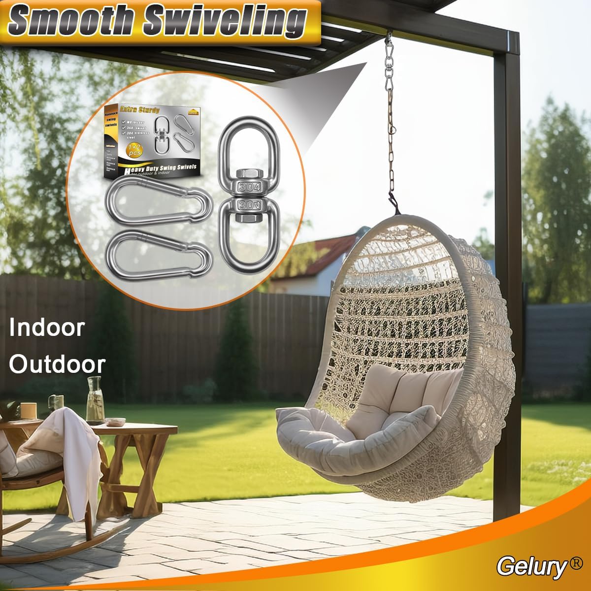 2+1 Heavy Duty 304 Stainless Steel Swing Swivel Ring, Double Ended Swivel Eye Hooks with Snap Hooks, Swing Spinner Hanger for Web Tree Swing, Hammock Chair (Silver, 1Pack)