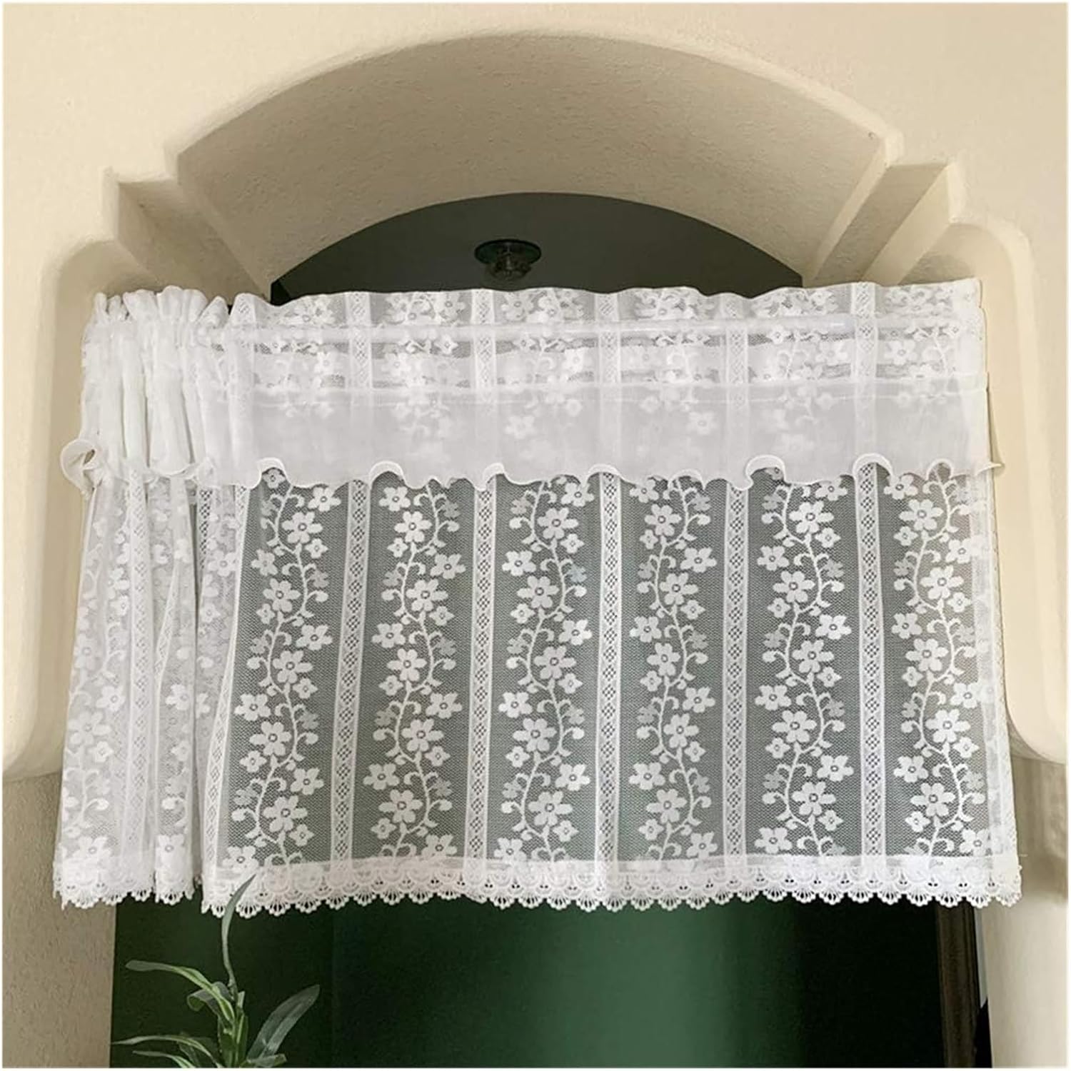 Window Curtain,Valance Curtains Sheer Valance Curtain,Window curtains,Cafe Net Curtain, Light Filtering Sheer Window Valance, Rod Pocket Embroidered Lace Short Curtain Drapes Window Treatment for Kitc