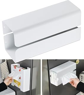 Magnetic Glove Tissue Dispenser Paper Towel Holder Wall Mount Fridge Holder for Wipes, Napkin, Bathroom Organizer Home Office Kitchen Shelf Restaurant Supplies (1, White)