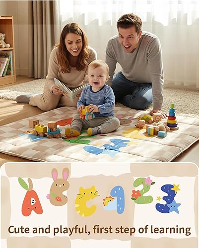 Miniatura 9 de Tapete de juego para bebé, tapetes de juego plegables para piso, tapete de gateo de 50 x 50 pulgadas para corral con parte inferior antideslizante,