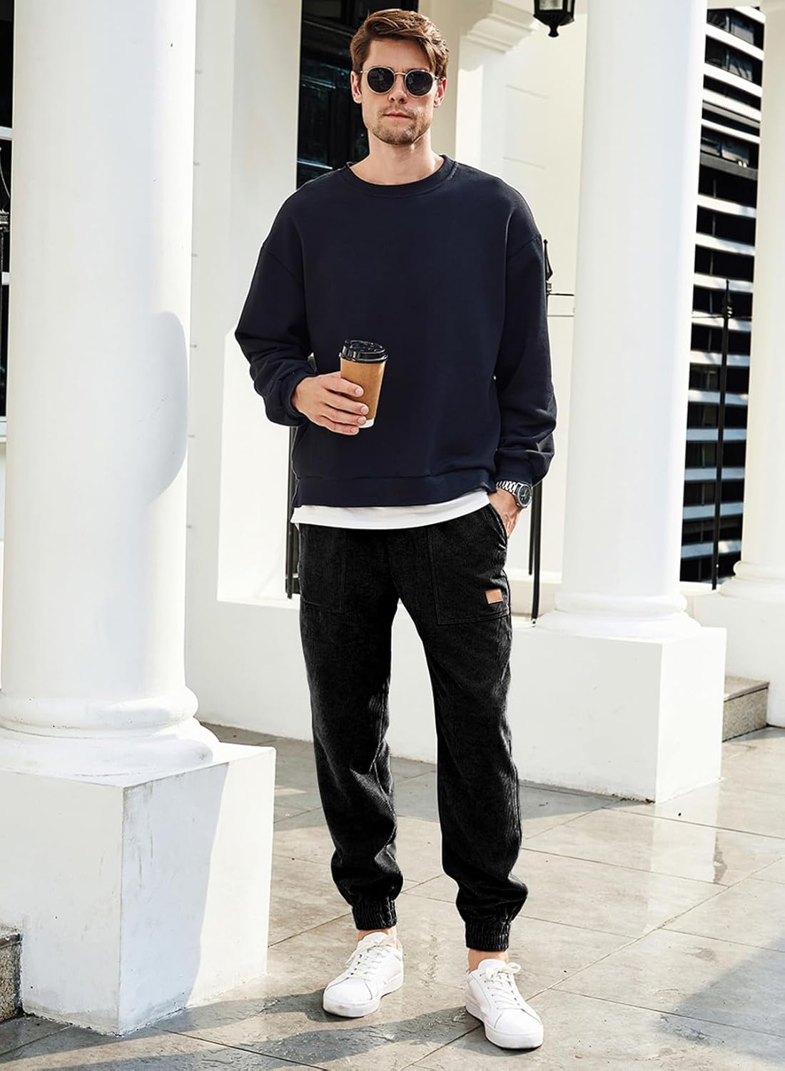 JMIERR Mens Corduroy Joggers Pants Casual Cargo Pants Drawstring Elastic Waist Baggy Tapered Sweatpants with Pockets - Image 6