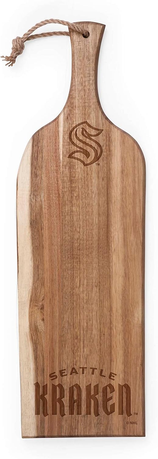 PICNIC TIME NHL Seattle Kraken Artisan 24" Acacia Charcuterie Board with Raw Wood Edge, Cheese Board, Serving Platter, (Acacia Wood)