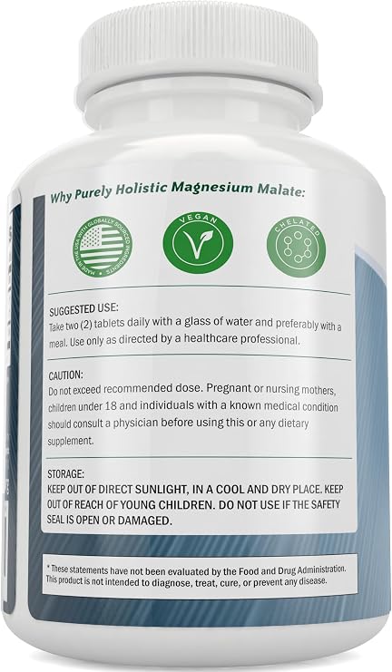 Magnesium Malate 400MG Elemental Mag Per Serving, 4+ Month Supply, Vegan