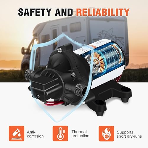 Miniatura 15 de YOUNGTREE Bomba de diafragma de presión de agua de 110 V CA 5.5 GPM, 70 PSI, autocebante, bomba de transferencia de agua de 110 voltios bajo demanda