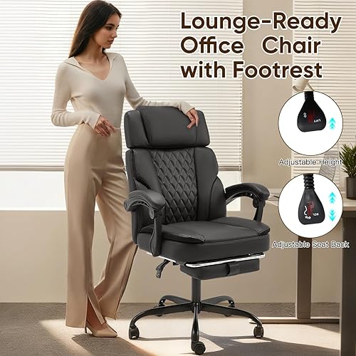 Miniatura 6 de ECOTOUGE Silla de oficina ejecutiva, silla de escritorio ergonómica grande y alta con reposacabezas ajustable, silla de computadora de piel