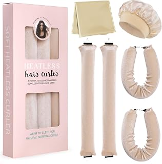GeeRic Heatless Hair Curlers, Rizos sin Calor con Gorro Saten Pelo Rizado Tubos Con toalla para el pelo y Gorro de Ducha Diadema de Rizos de Seda sin Calor para Cabello Largo y Corto