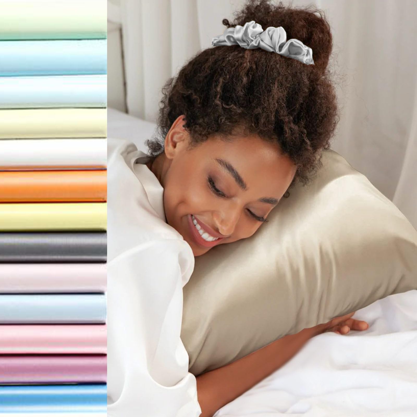 Jaciu Funda Almohada Seda 100% Seda, para el Cabello y la Piel, Silk Pillowcase Ambos Lados de Seda（Albaricoque 40X70cm 1 Pieza