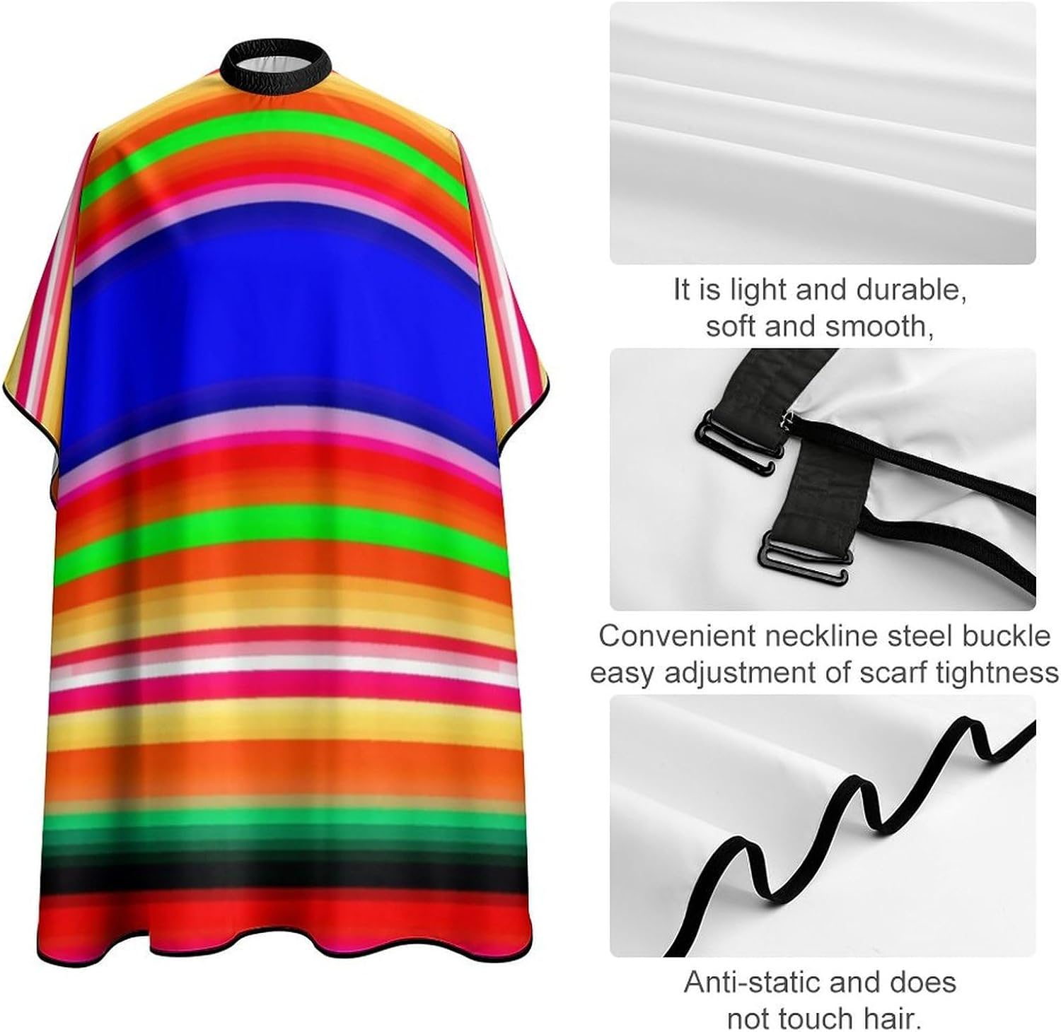 Fashion Salon Barber Cape Professional Hair Cutting Cape with Adjustable Snap Closure Colorful Mexican Blanket Stripes