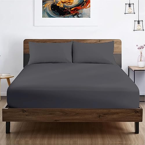 Miniatura 1 de SGI - Juego de sábanas bajeras de 100 % algodón egipcio de 600 hilos, suave y liso, tejido de satén, 3 piezas, 1 sábana bajera ajustable y 2 fundas