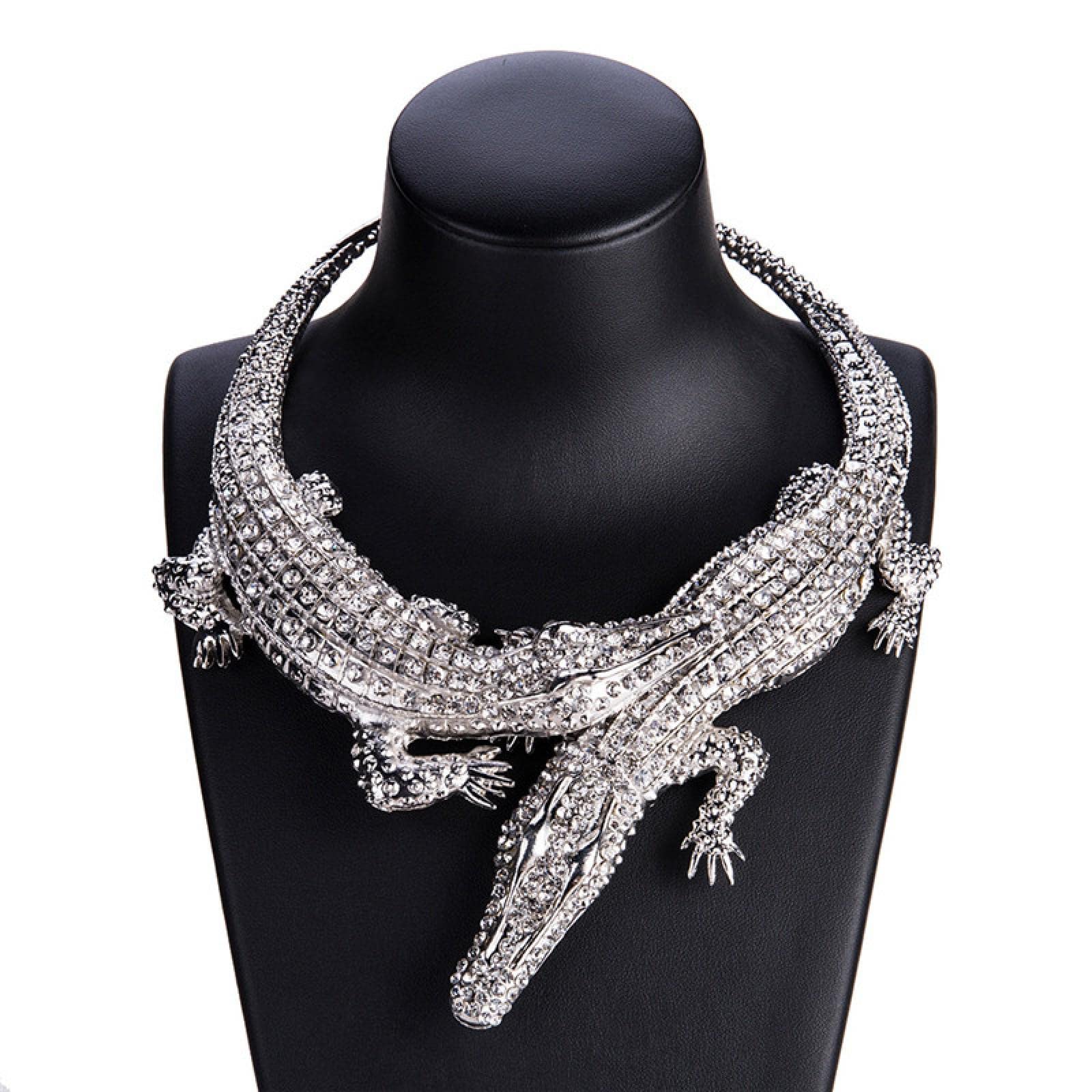 Halskette Damen Ketten Anhänger Frauen Geschenk Neues Design Übertriebene Punk-Vollkristall-Krokodil-Halskette Für Damenmode-Trending-Statement-Halskette