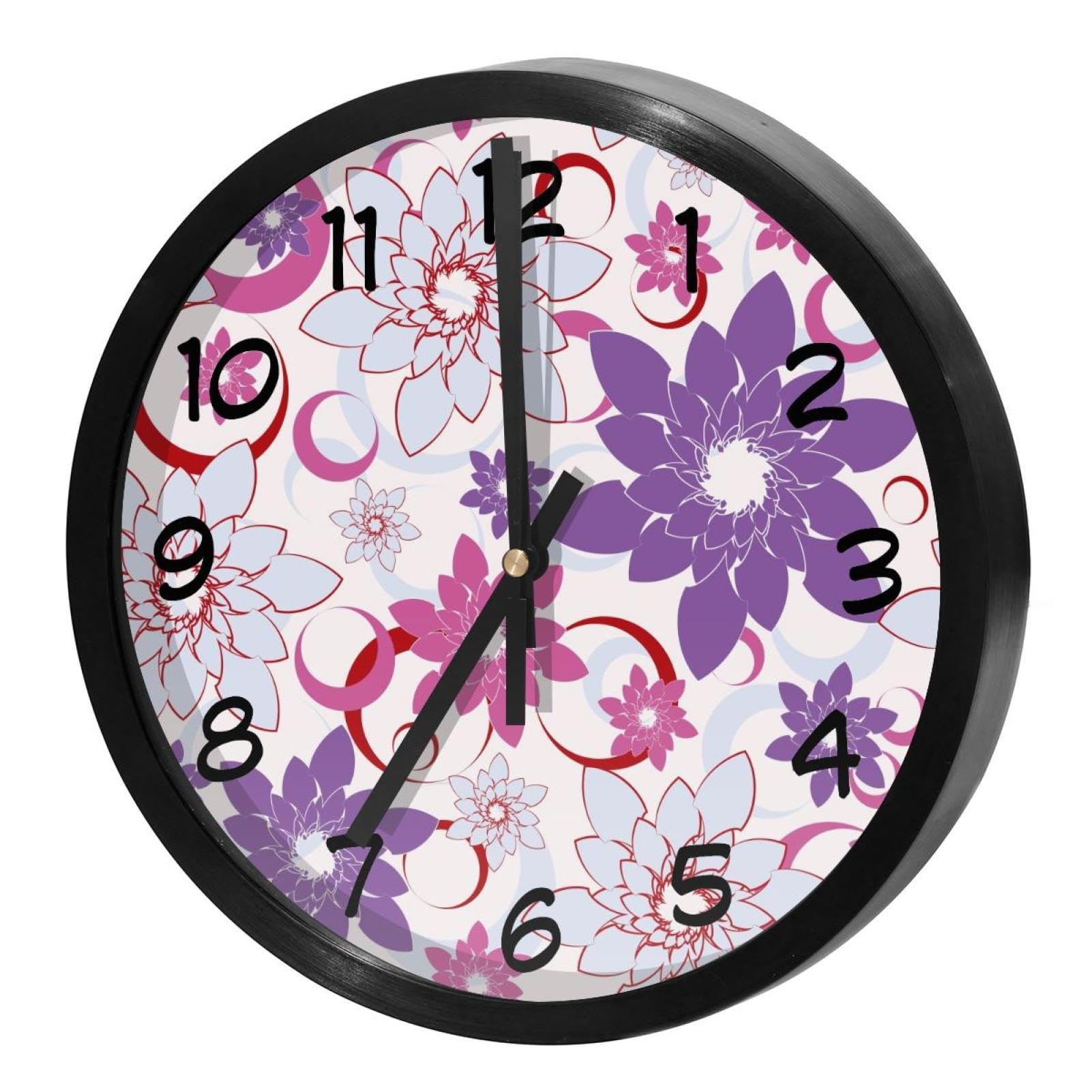 Horloge murale silencieuse à quartz sans tic-tac avec cadran floral
