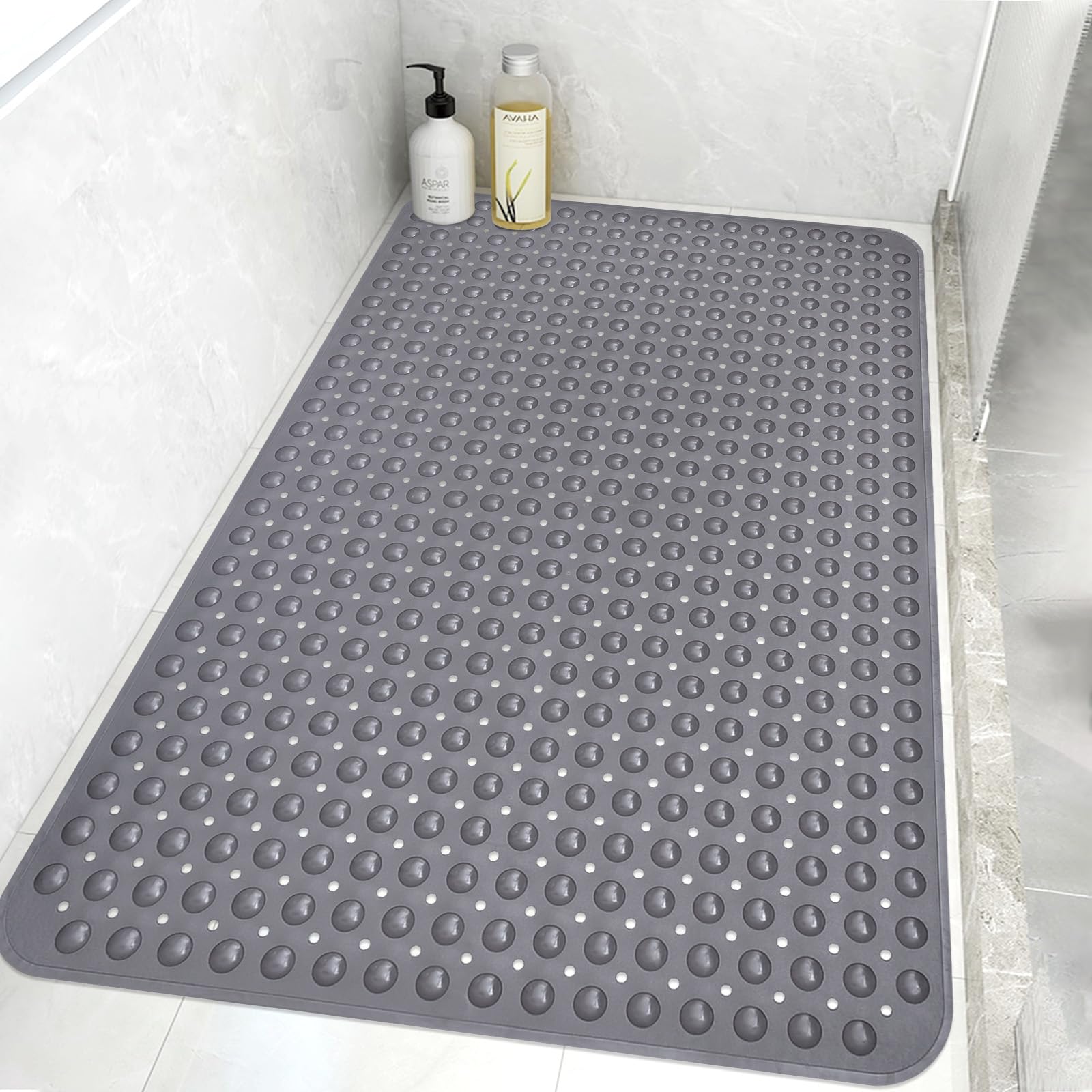 Grand tapis de douche antidérapant 80 x 120 cm : tapis de douche en TPE souple avec trous de drainage et ventouses – Tapis antidérapant de douche lavable en machine antibactérien et résistant