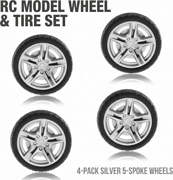 4 Pcs Black Tires,Simulation Rubber Wheels Tire Wheel Toy Model DIY RC Spare Parts Easy Installation Small in Size,Wheel Sets,Remote and App Controlled Vehicles and Parts,Wheels Tires (48mm)